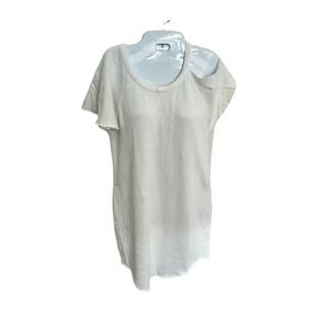 New Chaser French Terry Cold Shoulder Rouch Edge Dress Swimsuit Cover White SZ S